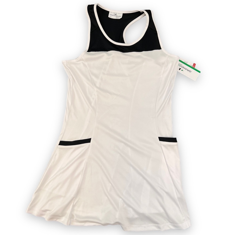 Grand Slam‎ Womens Pickleball Tennis White Black Sleeveless Dress Large SPF 50